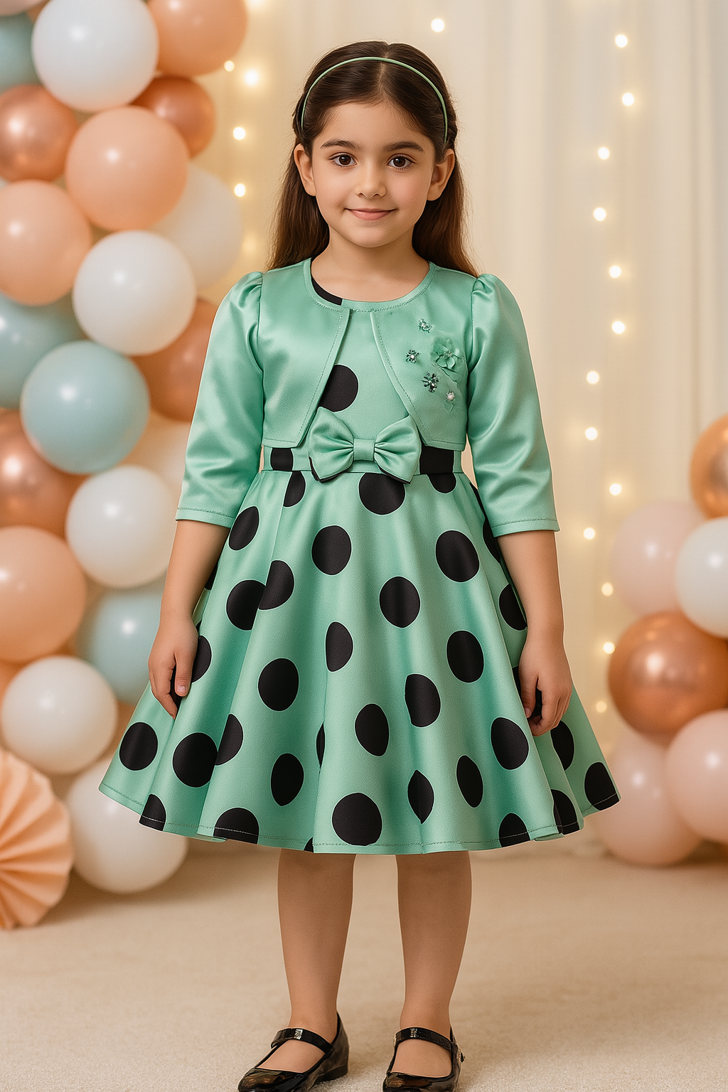 Girls Polka Print Embellished Party Dress