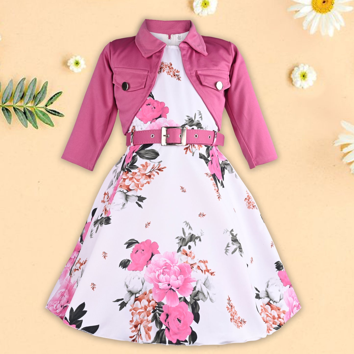 Girls Floral Printed Dress with jacket
