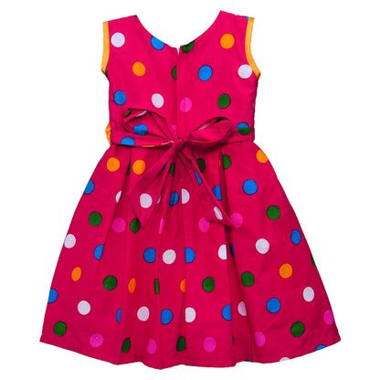 Girls  Polka Dot Cotton Party Dress with Orange Bow – Cute Sleeveless Kids Dress.