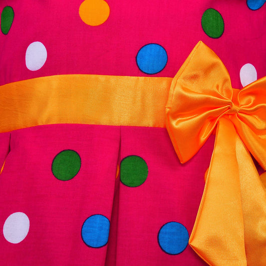 Girls  Polka Dot Cotton Party Dress with Orange Bow – Cute Sleeveless Kids Dress.