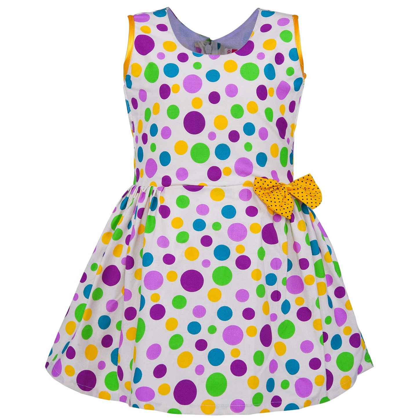 Girls  Polka Dot Cotton Party Dress with Orange Bow – Cute Sleeveless Kids Dress.