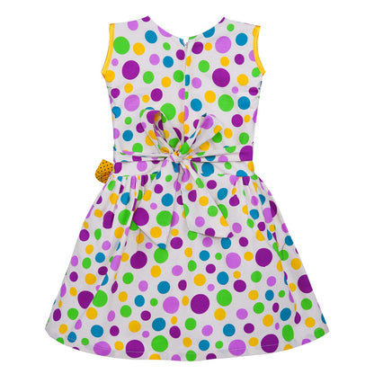 Girls  Polka Dot Cotton Party Dress with Orange Bow – Cute Sleeveless Kids Dress.