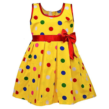 Girls  Polka Dot Cotton Party Dress with Orange Bow – Cute Sleeveless Kids Dress.
