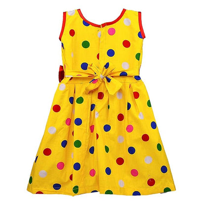 Girls  Polka Dot Cotton Party Dress with Orange Bow – Cute Sleeveless Kids Dress.