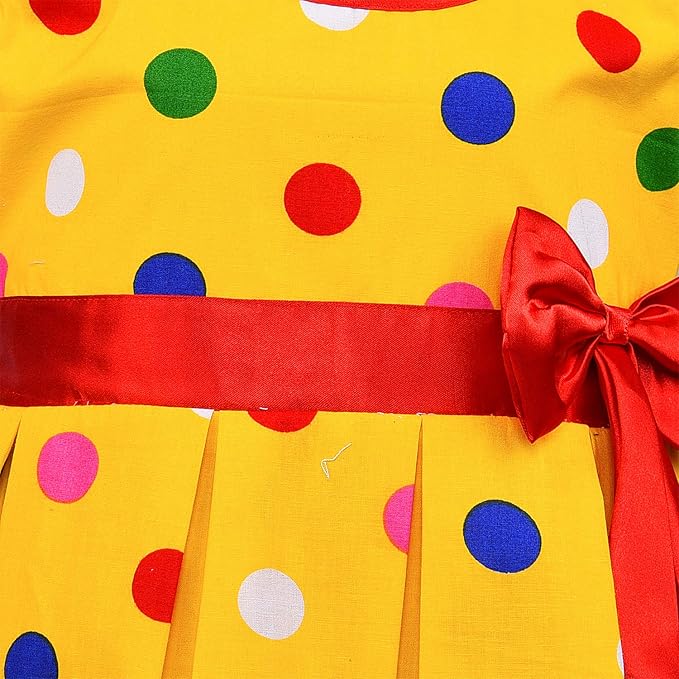 Girls  Polka Dot Cotton Party Dress with Orange Bow – Cute Sleeveless Kids Dress.