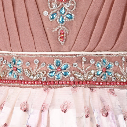 Girls Ethnic Party Wear Dress with Embroidered Bodice & Floral Chiffon Skirt