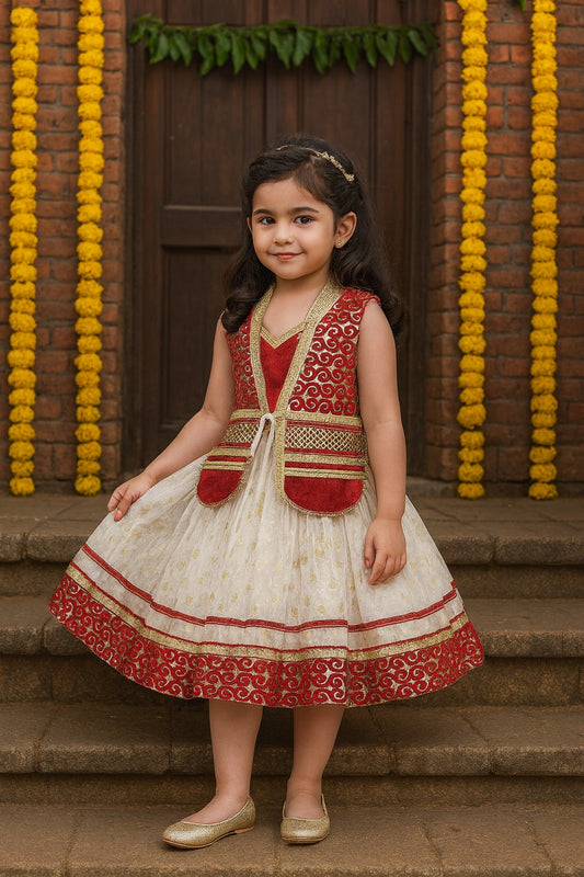Girls Brocade Jacket Style Net Flared Dress fr806rdnw