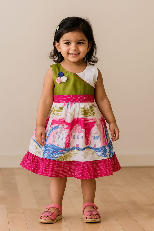 Baby Girls Midi/Knee Length Casual Dress ctn386grn