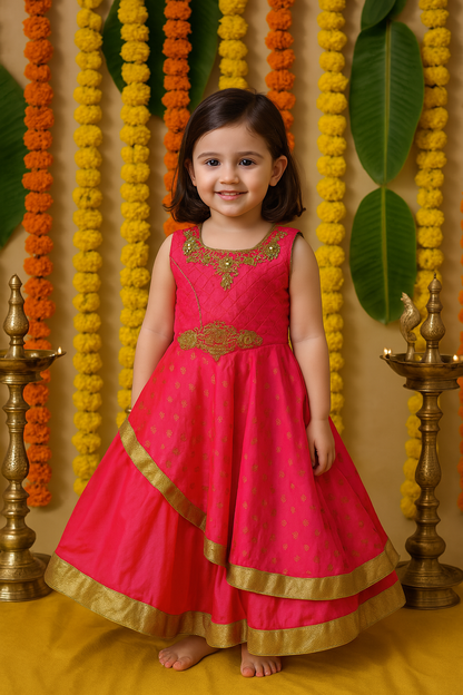 Girls Embroidered Layered Ethnic Dress