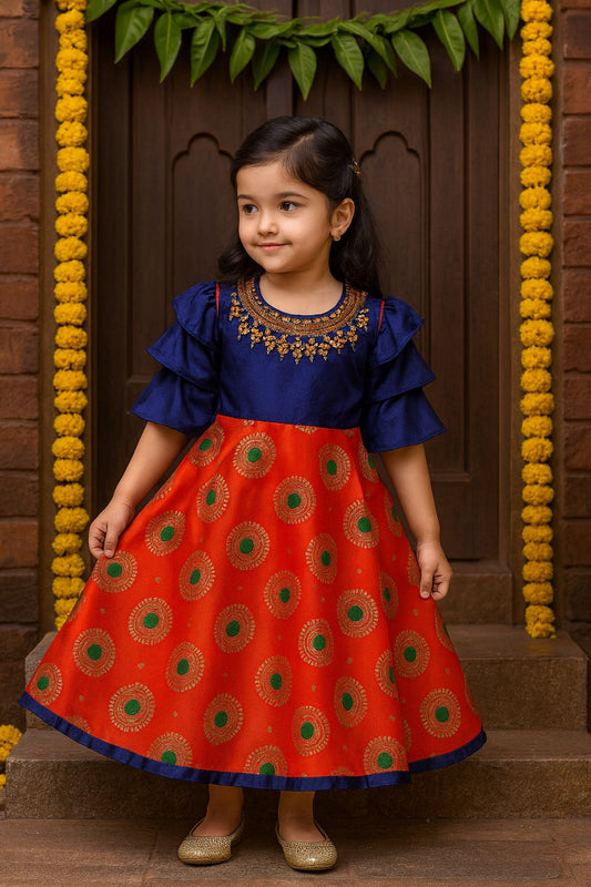 Wish Karo Girls Long Dress Frocks for Girls-(LF208mrn) - Wish Karo