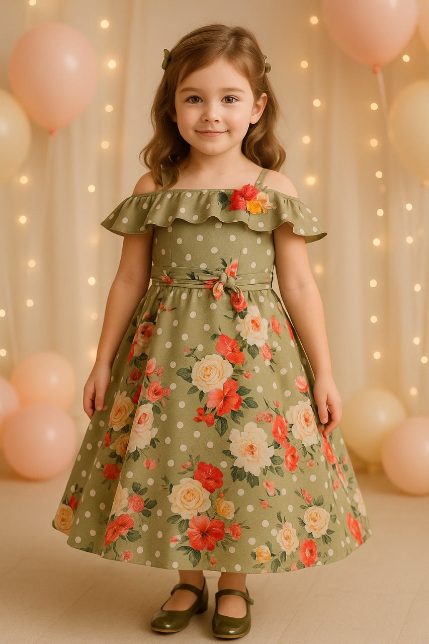 Girls Long Dress Gown-(LF213crm)