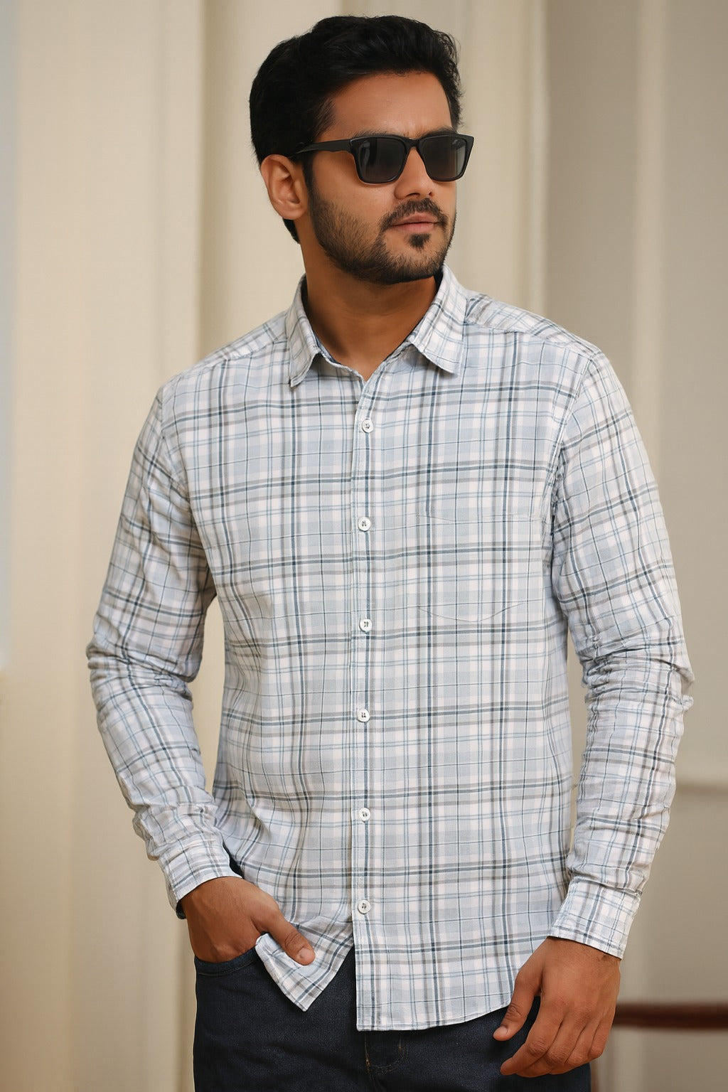 Men’s Cotton Blend Checkered Shirt with Long Sleeves - Wish Karo - photo 2