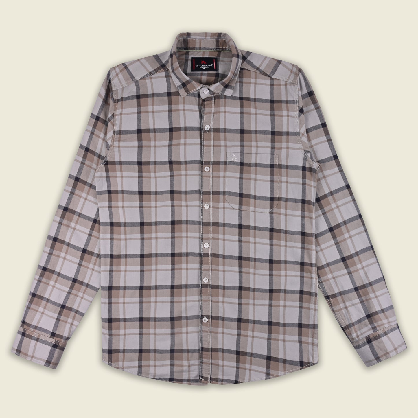 Men’s Cotton Blend Checkered Shirt with Long Sleeves