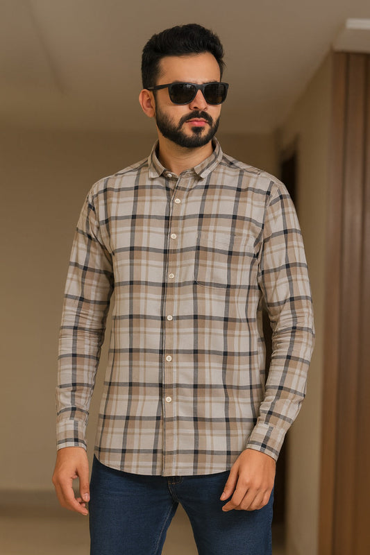 Men’s Cotton Blend Checkered Shirt with Long Sleeves - Wish Karo