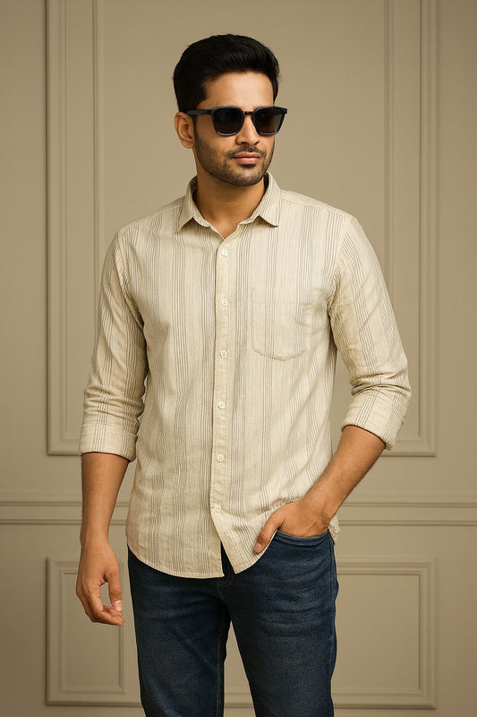 Men’s Cotton Blend Striped Shirt with Full Sleeve