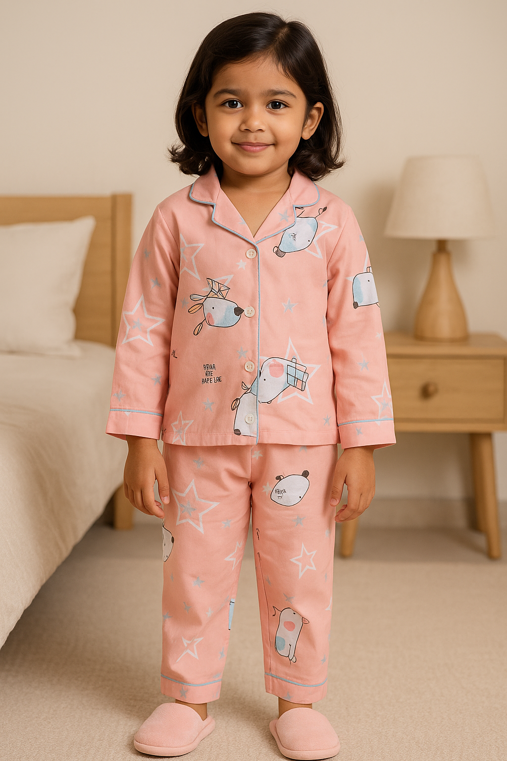 Boys & Girls Printed Polyester Blend Kids Nightwear NDF1001pnkF
