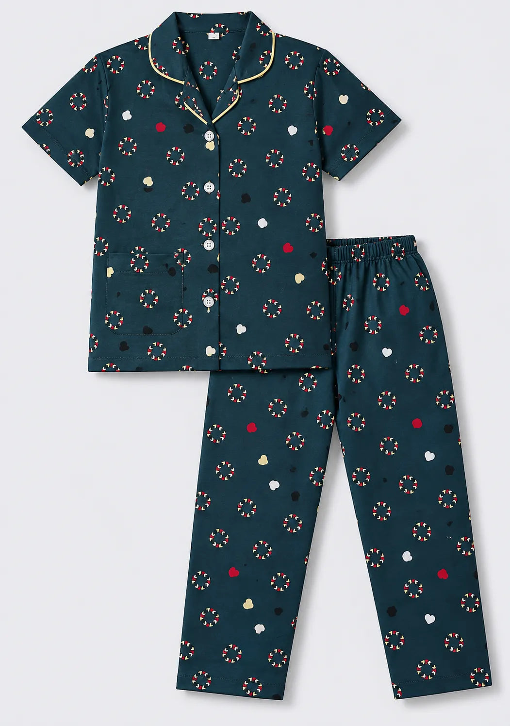 Unisex Cotton Printed Night Suit Set – Navy Blue Confetti Print