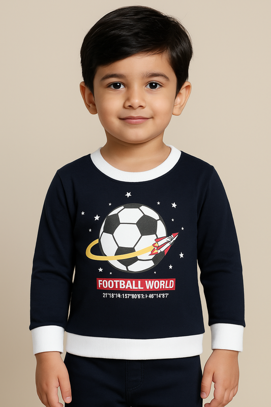Boys Typography, Printed Cotton Blend Regular T Shirt T309nb