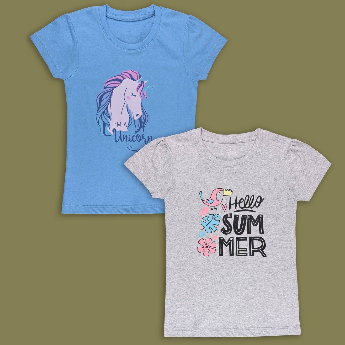 Girls Printed T-shirts Set of 2 | Soft Cotton