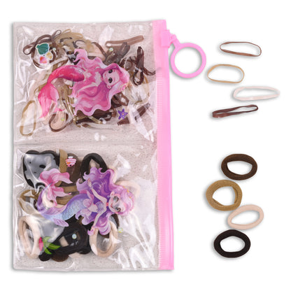 Kids Hair Rubber Band Set with Cute Mermaid Pouch | Soft & Stretchable Hair Ties