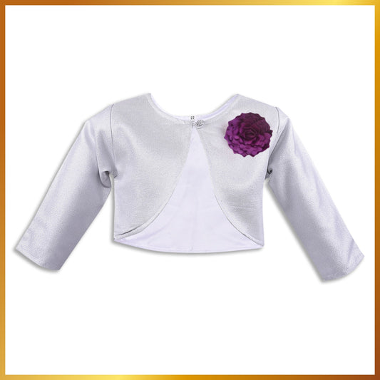 Stylish Premium Girls Silver Party Wear Shrug with Purple Flower Jacket