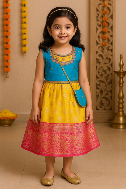 Girls Floral Printed Ethnic Top and Skirt Set - Wish Karo