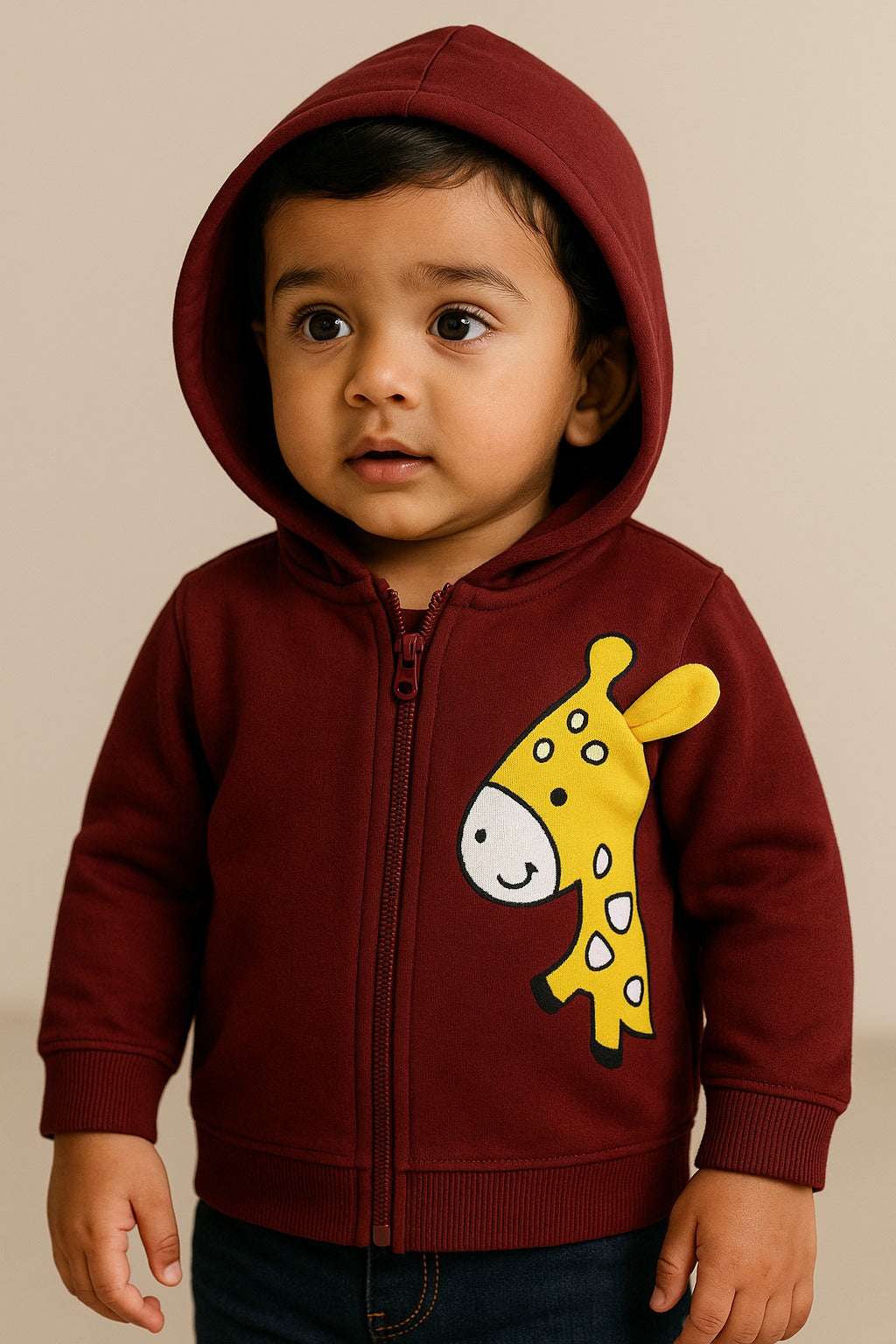 Unisex Cotton Blend Full Sleeve Hooded Sweatshirt with Giraffe Design T303sb