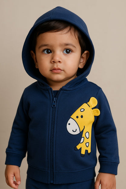 Unisex Cotton Blend Full Sleeve Hooded Sweatshirt with Giraffe Design T303sb