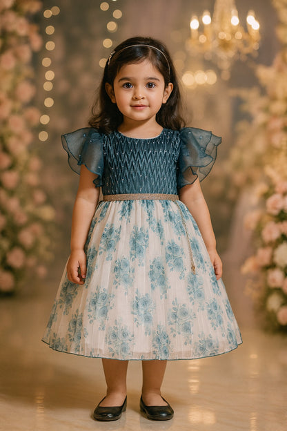 Girls Floral Print Fit and Flare Frock Dress fep3431