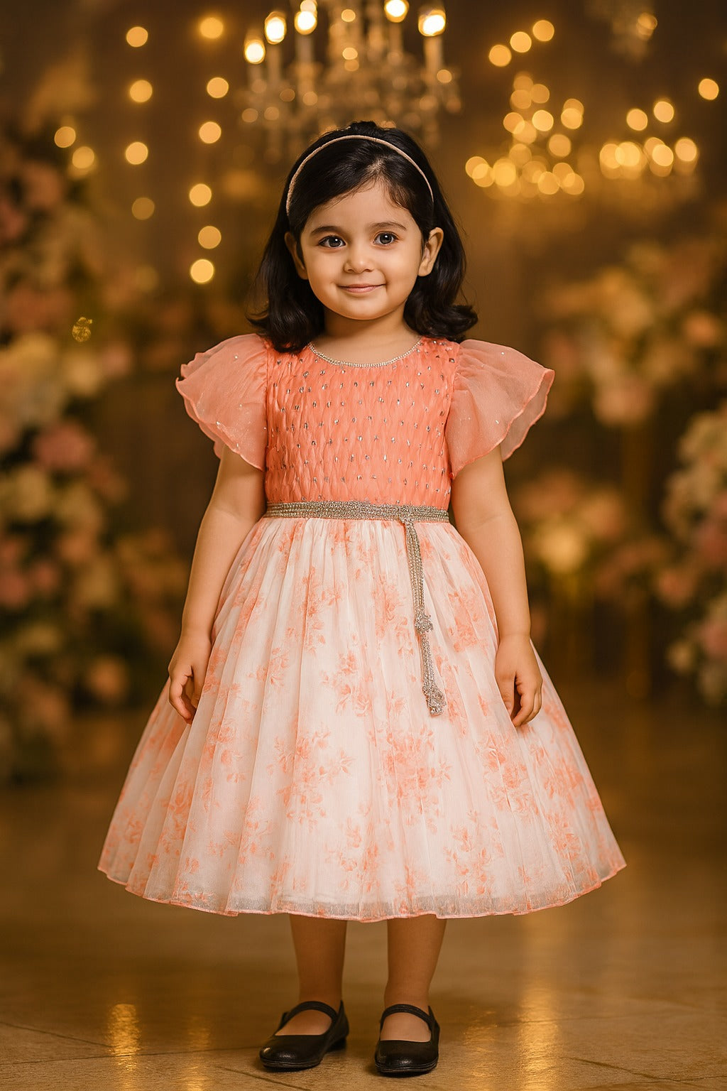 Girls Floral Print Fit and Flare Frock Dress fep3431