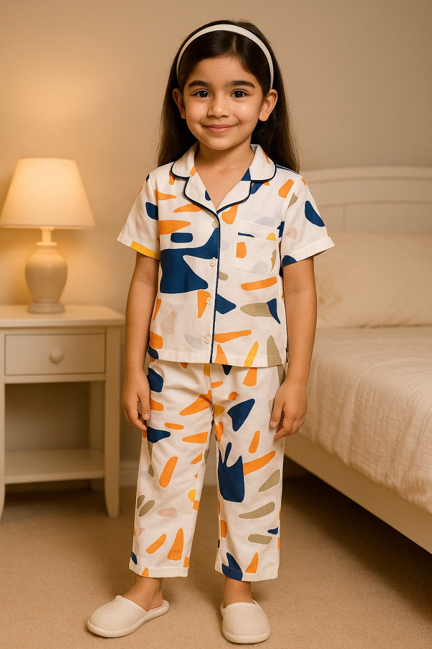 Unisex Printed Top and Bottom Pyjamas Night Dress nd74wht