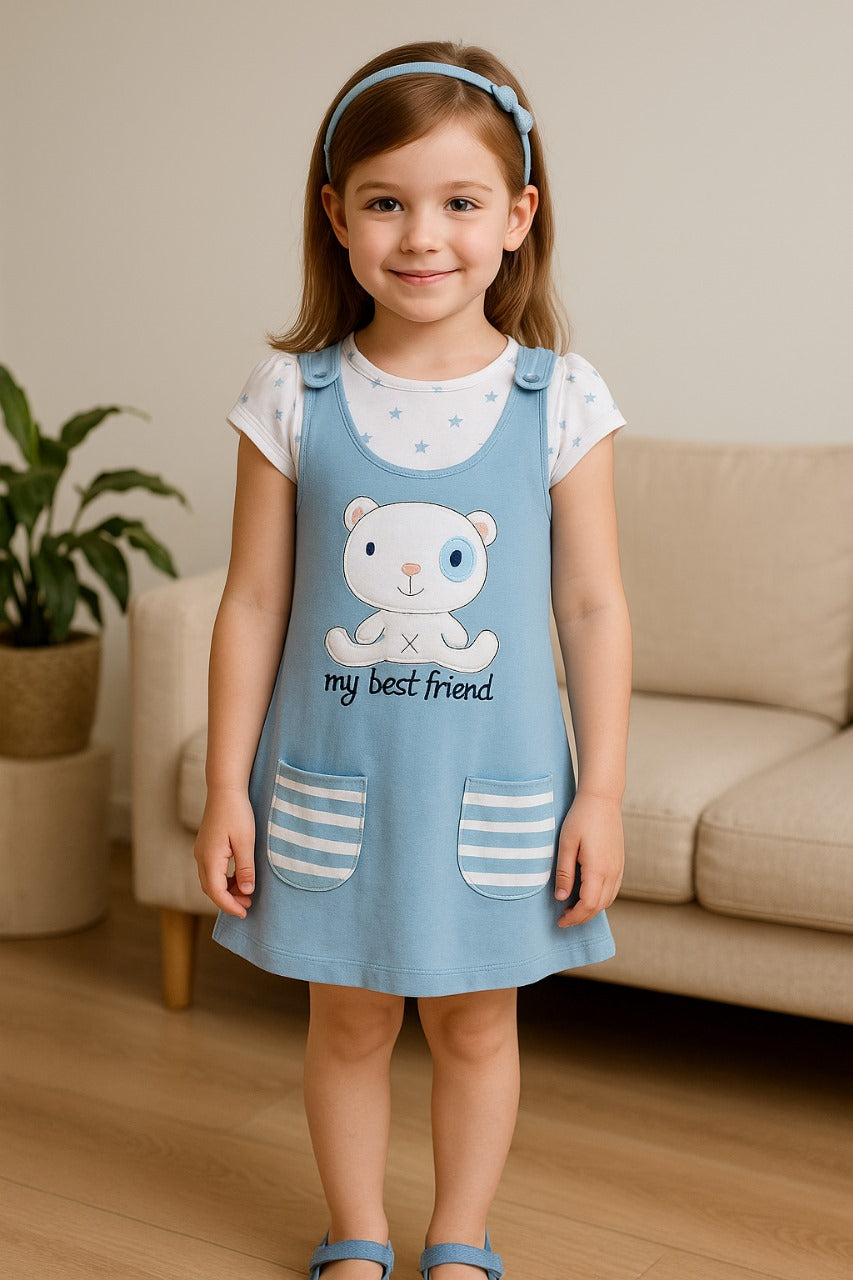 Girls Polka Print Fit and Flare Cap Sleeve Frock Dress bt787