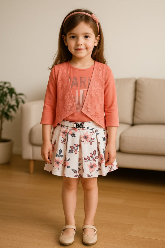 Wish Karo Baby Girls Top and Skirt Clothing Set-(csl272pch) - Wish Karo - photo 1