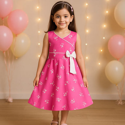 Girls Cotton Floral Print Bow Summer Dress
