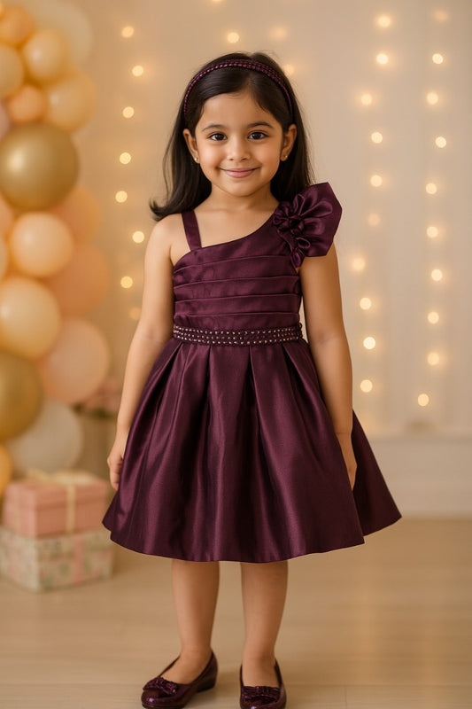 One-Shoulder Balloon Sleeve Party Dress for Girls - Wish Karo - photo 1