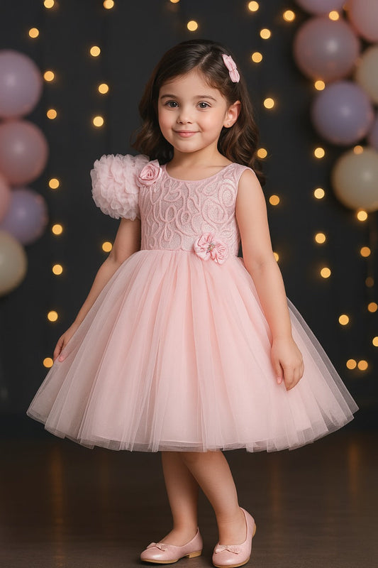 Girls Solid Net Fabric A-Line Frock Dress - Wish Karo - photo 1