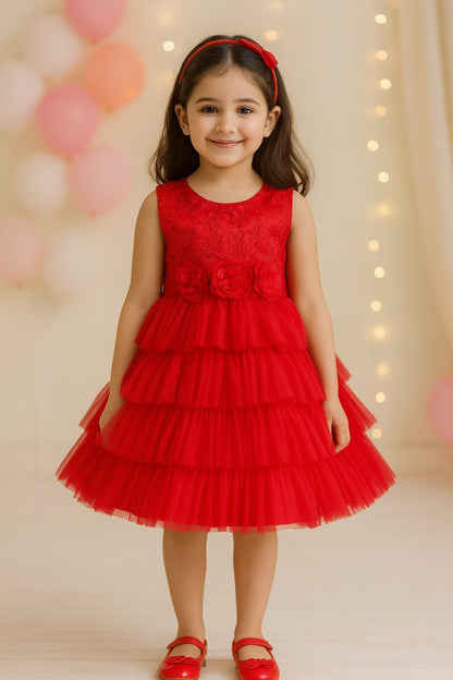 Self Design Layered Dress with Hair Band - fe2941 - Wish Karo - photo 1