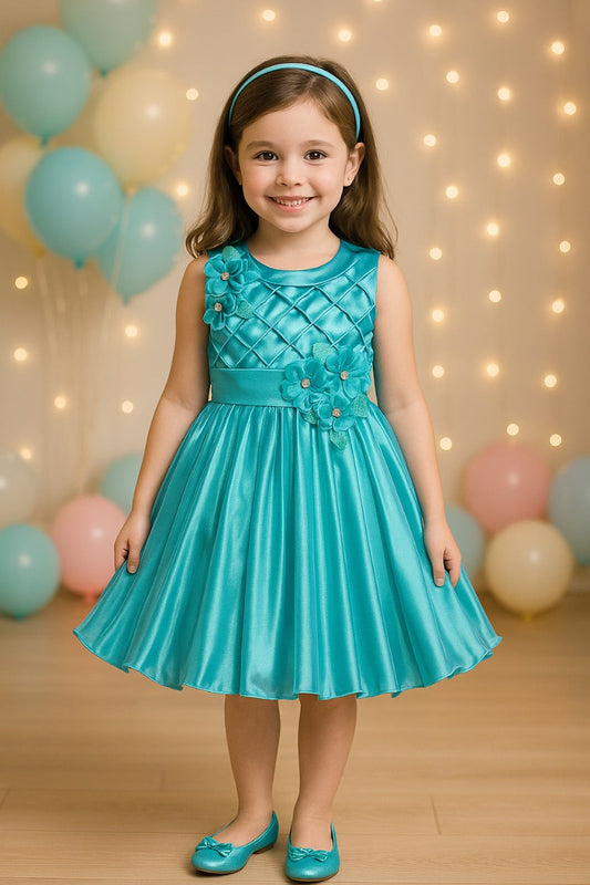 Girls No Sleeve Solid Pleated Frock Dress - Wish Karo