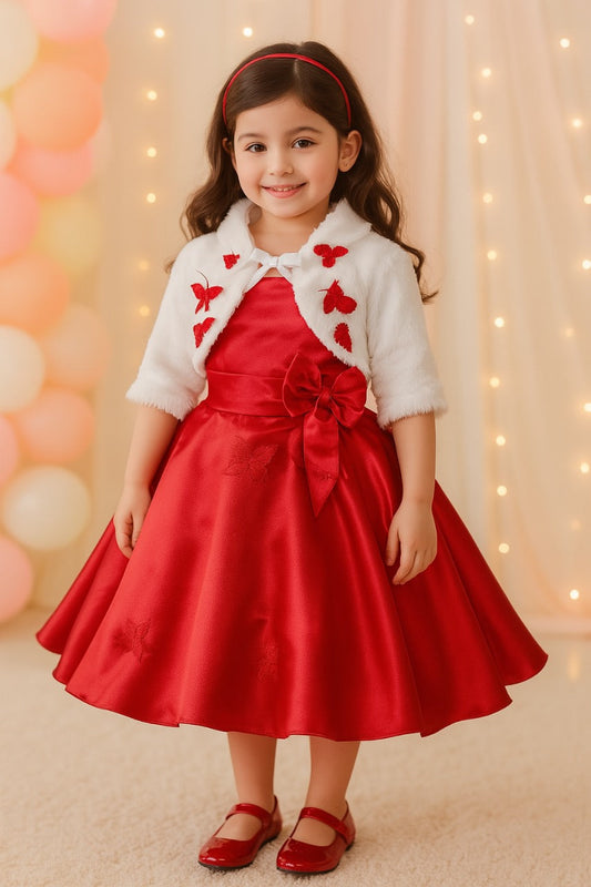 Red Winter Party & Birthday Girls Dress with Fur Jacket | Christmas Baby girls dress 2025 