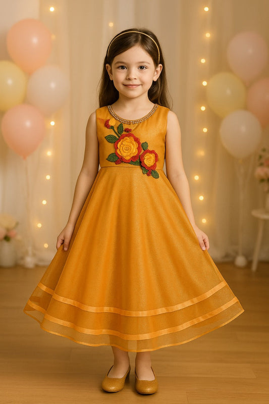 Girls Party Wear Long Dress Birthday Gown for Girls LF135gold - Wish Karo - photo 1