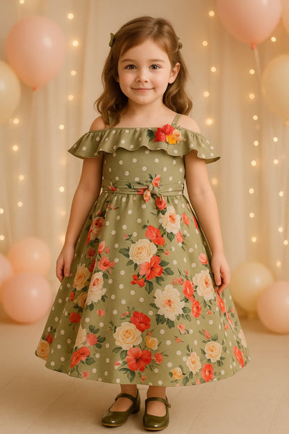 Wish Karo Girls Long Dress Gown-(LF213crm) - Wish Karo