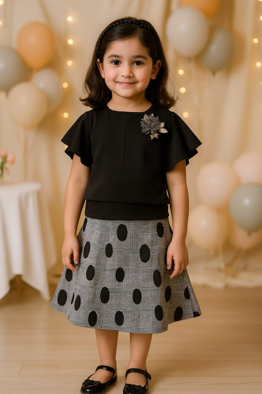 Wish Karo Baby Girls Partywear Frock Dress (stn751blk) - Wish Karo