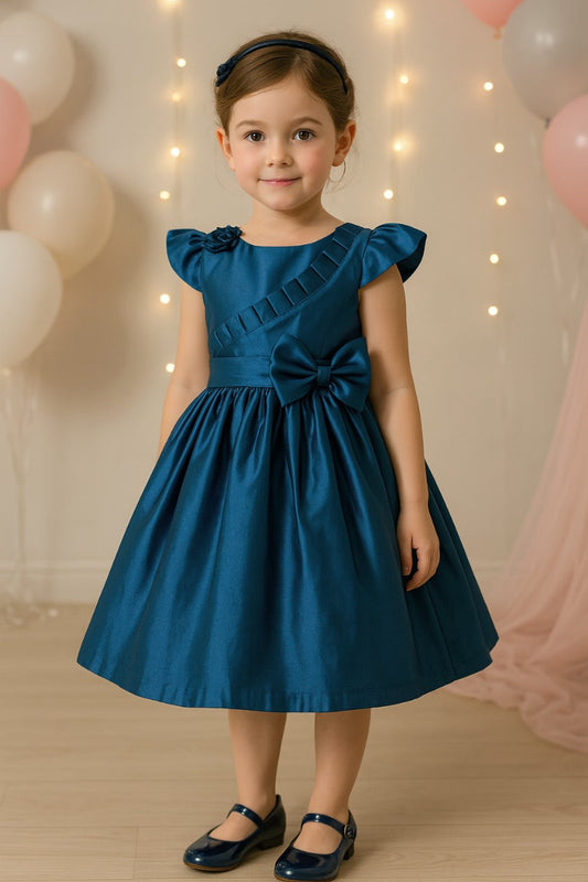 Girls Fit and Flare Ruffle Detail Bow Dress - Wish Karo