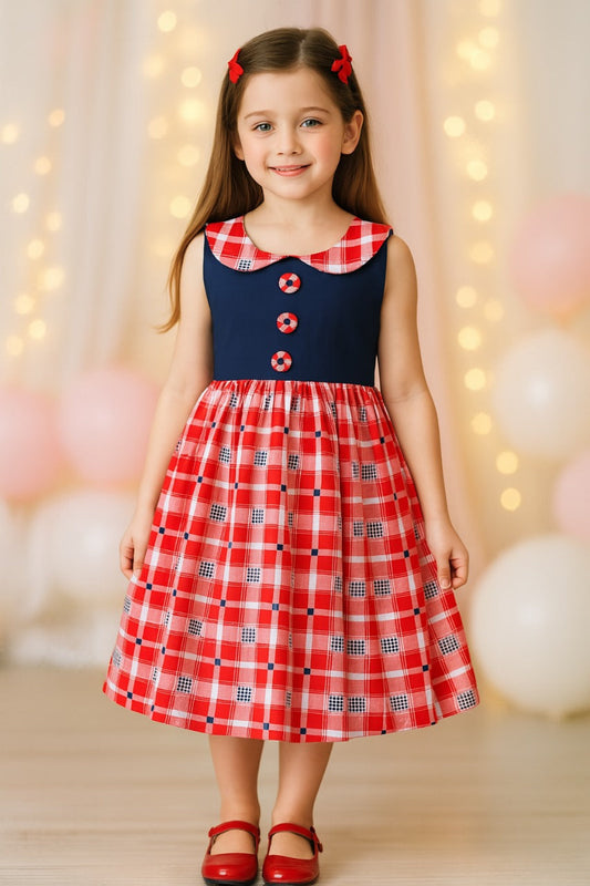 Girls Cotton Peter Pan Collar Printed Summer Dress - Wish Karo