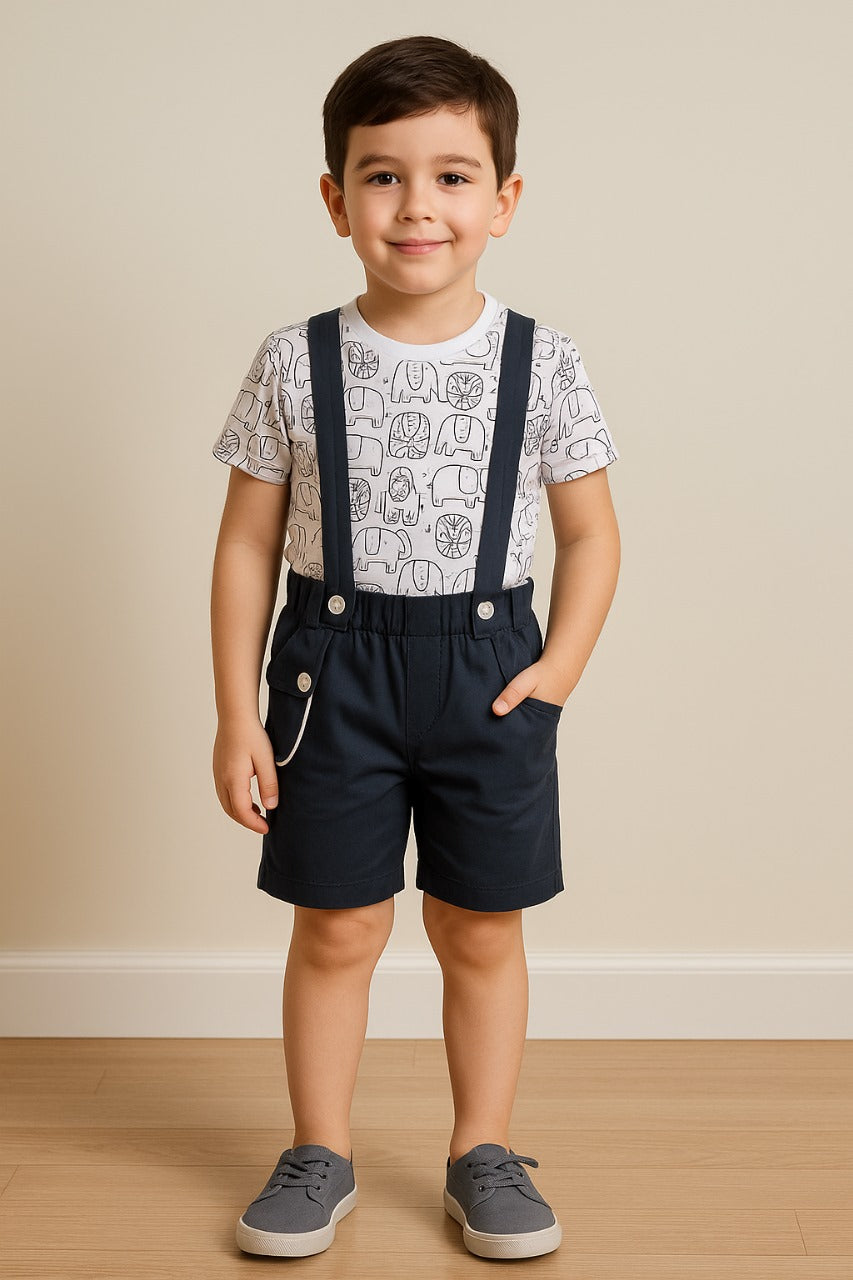 Boys Conversational Printed Cotton Dungaree Set bt687
