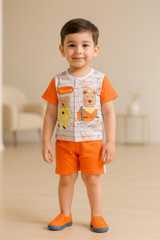 Wish Karo Unisex Cotton Animal Print T-Shirt and Short Set for Baby Boys - Baby Girls (Bt10org) - Wish Karo
