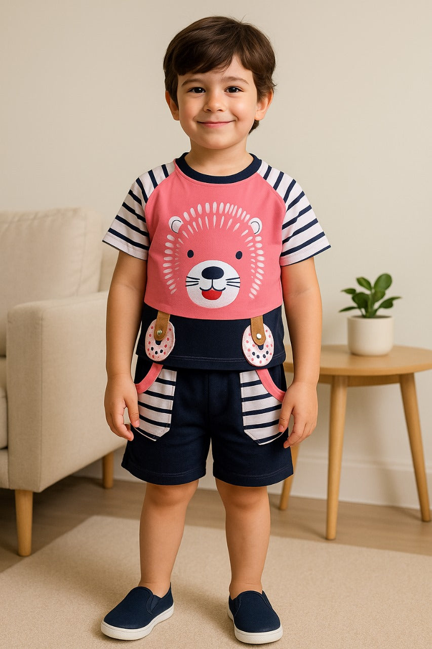 Boys Graphic Printed Striped Clothing set bt41bpk