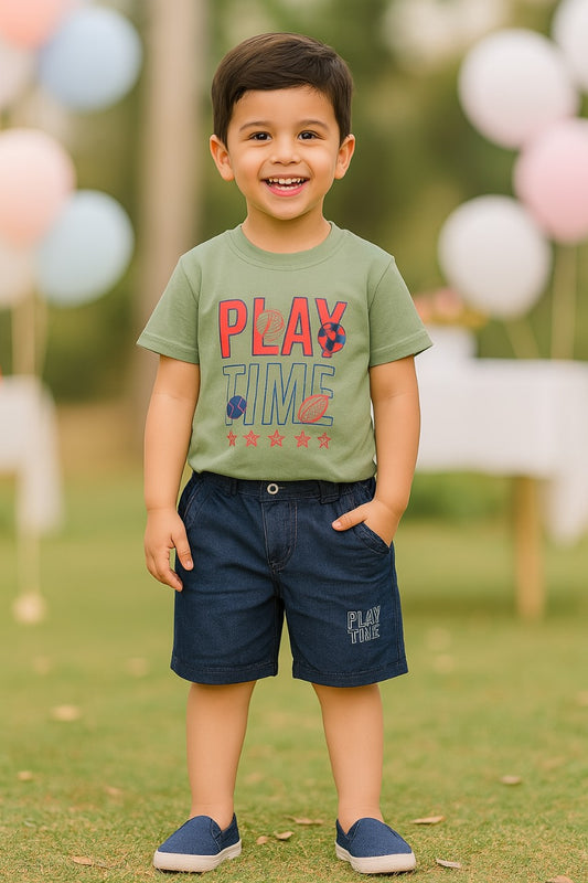 Boys Typography Printed Cotton Clothing Set bt652