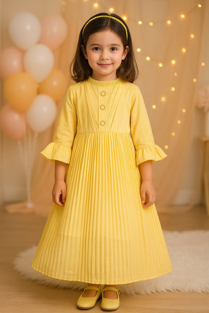 Girls Solid Bell Sleeve Fit and Flare Frock Dress - Wish Karo - photo 1