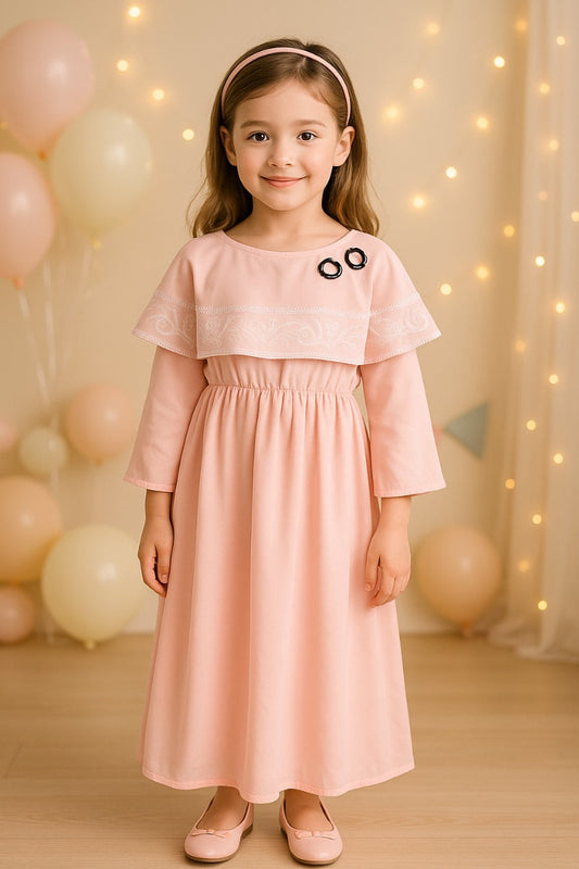 Girls Embroidered Bell Sleeve Fit and Flare Frock Dress - Wish Karo - photo 2